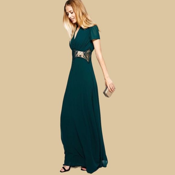 JARLO Dresses & Skirts - JARLO Kelly Maxi Dress with Cap Sleeves and Lace Insert at Midriff | Small